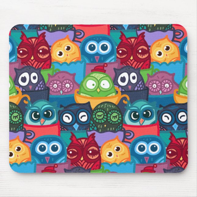 Colourful cute owl pattern mouse mat (Front)