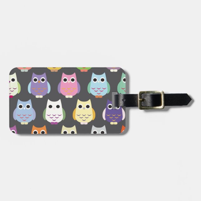 Colourful Cute Owls Luggage Tag (Front Horizontal)