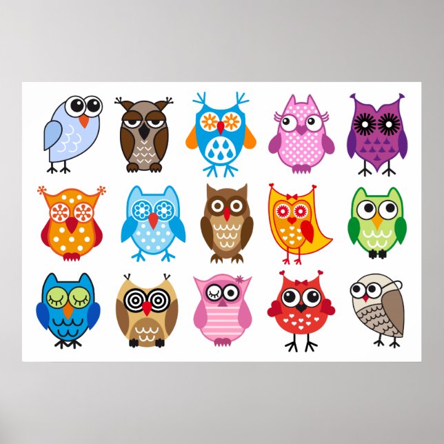 Colourful cute owls poster (Front)
