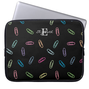 Colourful Cute Pastel Paper Clips Pattern Monogram Laptop Sleeve