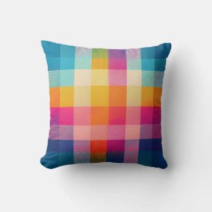 Colourful Cute Pink Aqua Blue Yellow Plaid Cushion