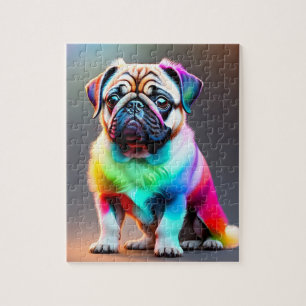 Colourful Cute Pug With Rainbow Colours, Pug Jigsaw Puzzle