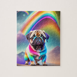 Colourful Cute Pug With Rainbow Jigsaw Puzzle