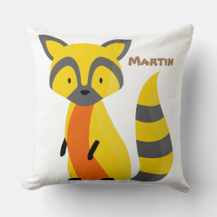 Colourful cute racoon White Safari nursery yellow Cushion