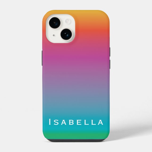 Colourful Cute Rainbow Gradient Ombre Monogram iPhone Case (Back)