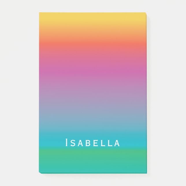 Colourful Cute Rainbow Gradient Ombre Monogram Post-it Notes (Front)