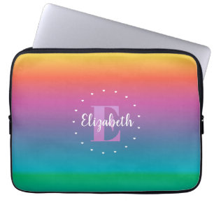 Colourful Cute Rainbow Ombre Multicolored Monogram Laptop Sleeve