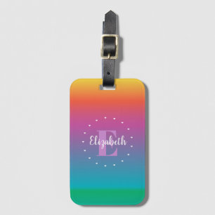 Colourful Cute Rainbow Ombre Multicolored Monogram Luggage Tag
