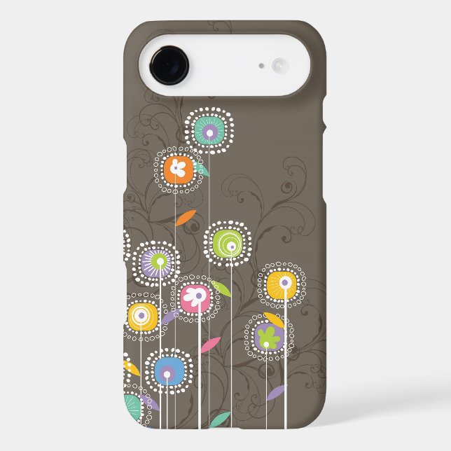 Colourful Cute Retro Flowers Brown Background Case-Mate iPhone Case (Back)