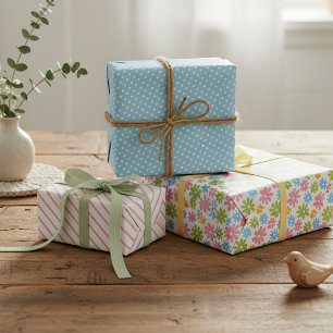 Colourful Cute Retro Spring Flower Art Pattern Wrapping Paper Sheet