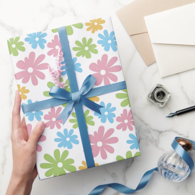 Colourful Cute Retro Summer Flower Art Pattern Wrapping Paper (Gifting)