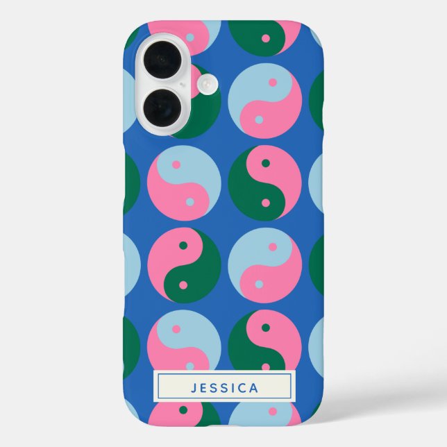 Colourful Cute Retro Yin Yang Blue Personalised Case-Mate iPhone Case (Back)