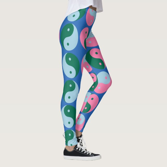 Colourful Cute Retro Yin Yang Pattern Blue Green Leggings (Right)