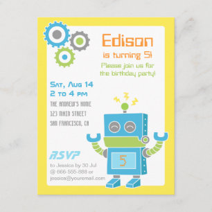 Colourful Cute Robot Birthday Party Invitations