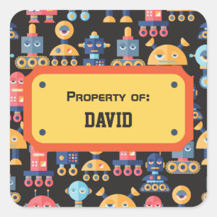 Colourful Cute Robot Pattern Personalised Square Sticker