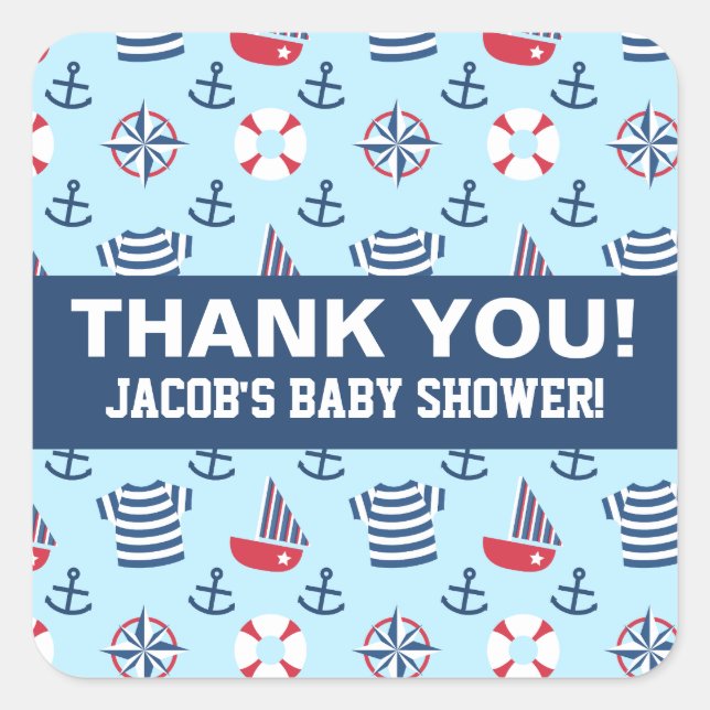 Colourful Cute Sailboat Anchor Nautical Party Square Sticker (Front)