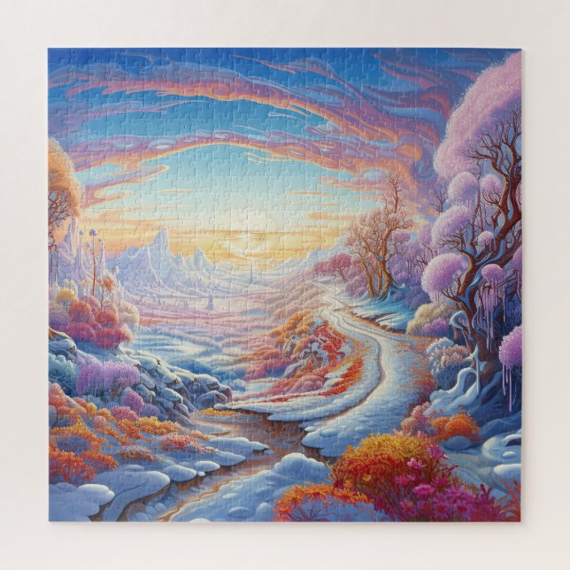 Colourful Cute Snow Winter Trees Nature View Jigsaw Puzzle (Vertical)