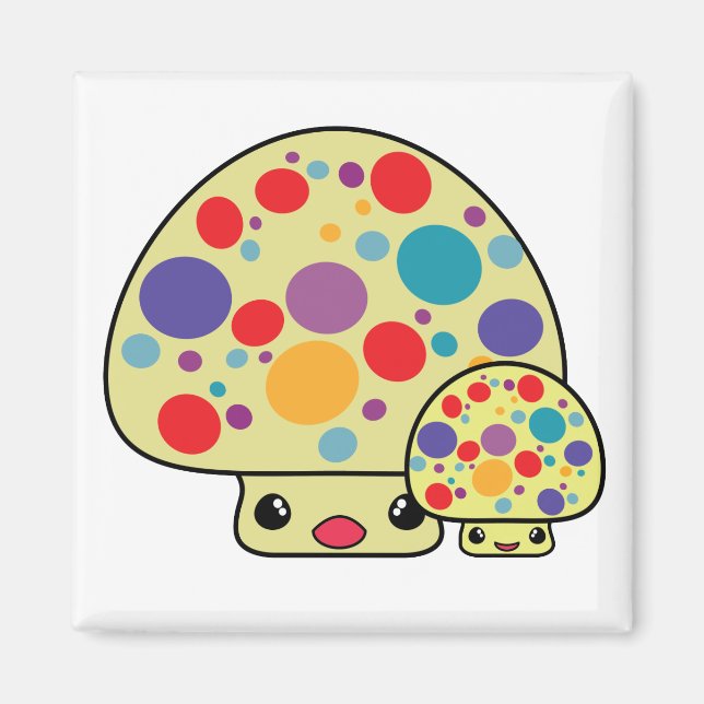 Colourful Cute Spotted Kawaii Mushroom Toadstools Magnet (Front)
