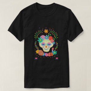 Colourful Cute Sugar Skull Día de los Muertos T-Shirt