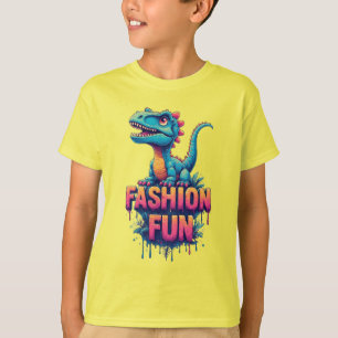 Colourful Cute T-Rex With Fashion Fun Typography T-Shirt