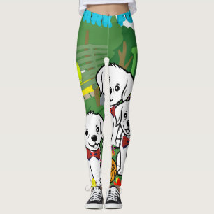 Colourful Cute Trendy White Puppies Park Women  Leggings