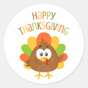 Colourful Cute Turkey Fall Happy Thanksgiving Classic Round Sticker
