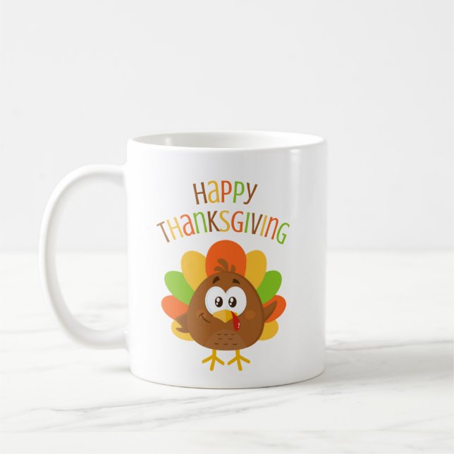 Colourful Cute Turkey Fall Happy Thanksgiving Coffee Mug (Left)