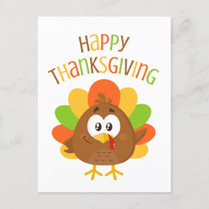 Colourful Cute Turkey Fall Happy Thanksgiving Postcard