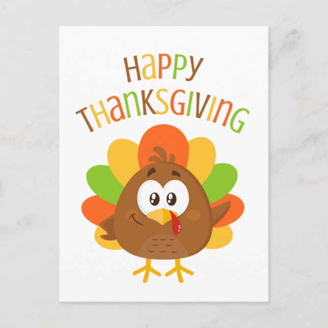 Colourful Cute Turkey Fall Happy Thanksgiving Postcard (Front)