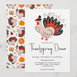 Colourful Cute Turkey Thanksgiving Dinner Invitation
