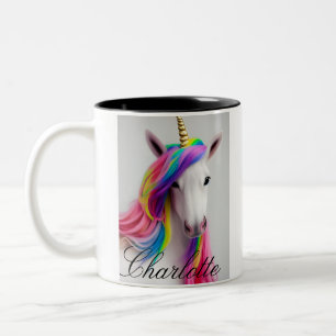 Colourful Cute Unicorn Girl Rainbow Hair Two-Tone Coffee Mug
