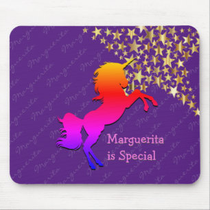 Colourful, cute UNICORN Personalised PURPLE Mouse Mat