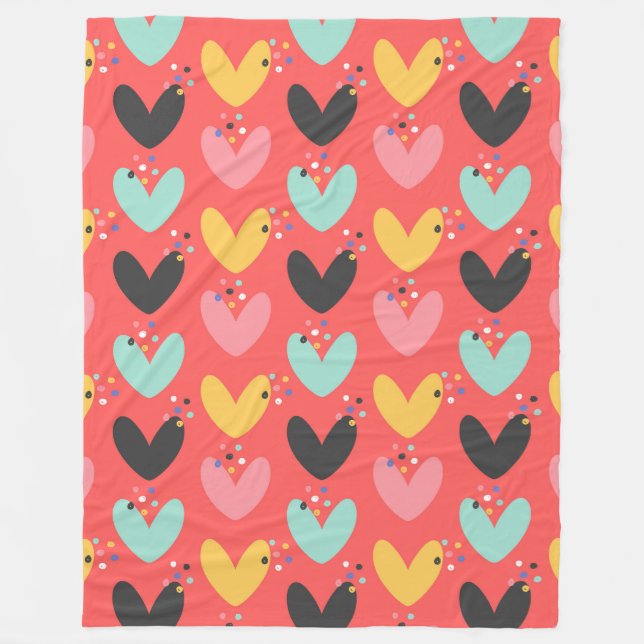 Colourful cute Valentines hearts pattern Fleece Blanket (Front)