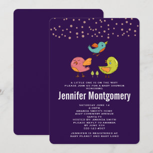 Colourful Cute Whimsical Birds Baby Shower Invitation