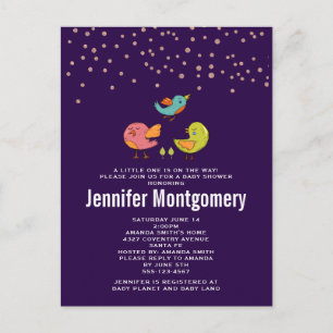 Colourful Cute Whimsical Birds Baby Shower Postcard