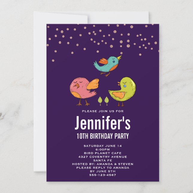 Colourful Cute Whimsical Birds Birthday Invitation (Front)