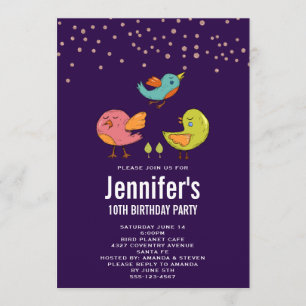 Colourful Cute Whimsical Birds Birthday Invitation