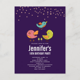 Colourful Cute Whimsical Birds Birthday Postcard