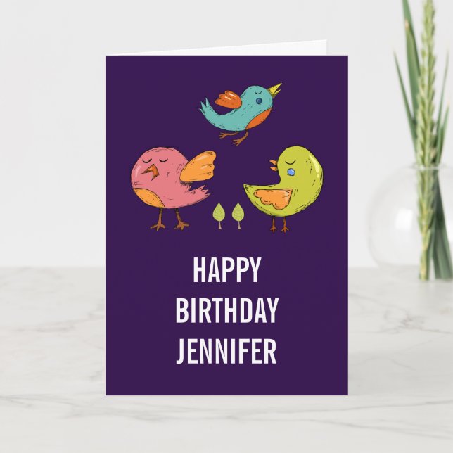 Colourful Cute Whimsical Birds Card (Front)