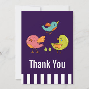 Colourful Cute Whimsical Birds Thank You Card