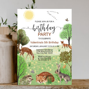 Colourful Cute Woodland Animals Boy Girl Birthday Invitation