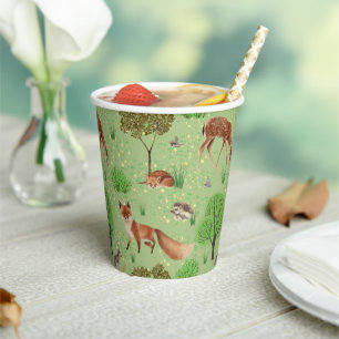Colourful Cute Woodland Animals Green Meadow   Paper Cups