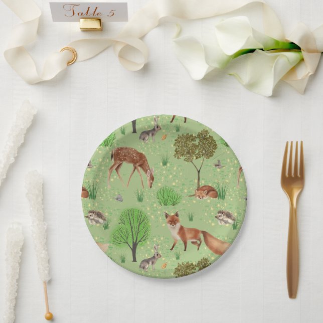 Colourful Cute Woodland Animals Green Meadow   Paper Plate (Wedding)