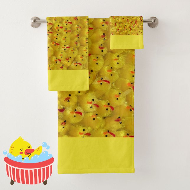 Colourful Cute Yellow Easter Chick Pattern Modern  Bath Towel Set (These cute + colorful yellow baby chick towels will add brightness and fun to your bathroom!)