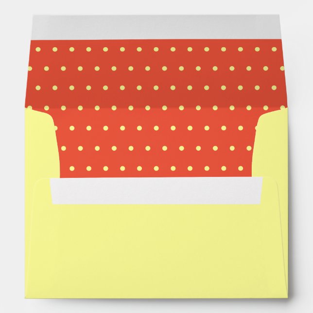 Colourful Cute Yellow Red Polka Dot Pattern Modern Envelope (Back (Bottom))