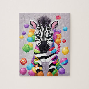 Colourful Cute Zebra with candies and sweets Jigsaw Puzzle