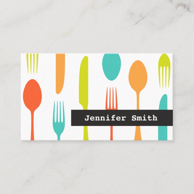 Colourful cutlery catering or chef business card (Front)