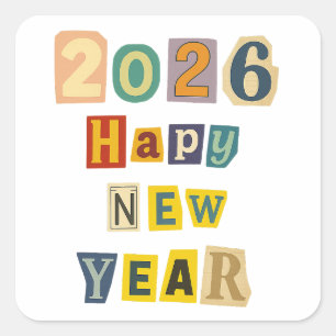 Colourful Cutout "2026 Happy New Year" Collage Square Sticker
