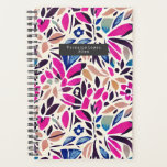 Colourful Cutouts Botanical Pattern Planner<br><div class="desc">Watercolor cutout inspired blue peach black and purple floral leaves pattern.  Personalise name inside grey rectangle at front.</div>