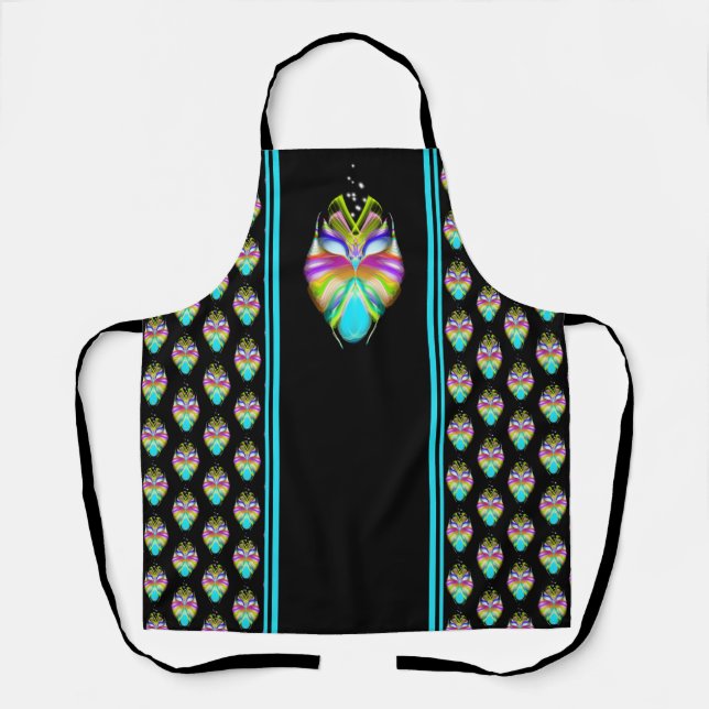 Colourful Cyan and Black Oracle Owl Apron (Front)